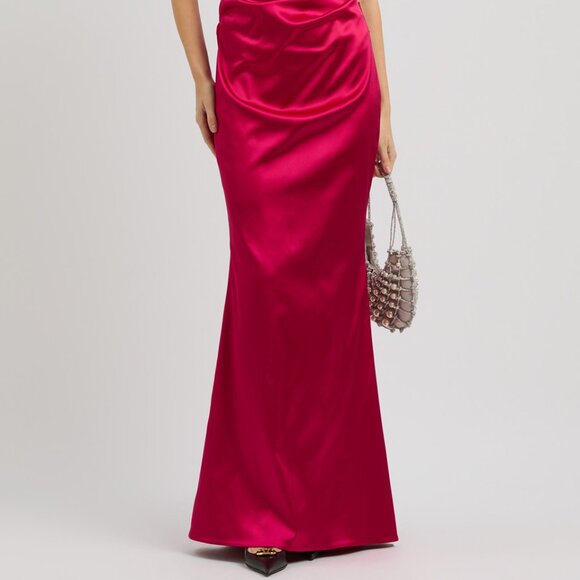 Talbot Runhof Satin Off-The-Shoulder Mermaid Gown Dress Azalea Pink - Picture 3 of 10